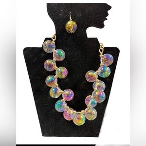 Iridescent beaded necklace and earring set.